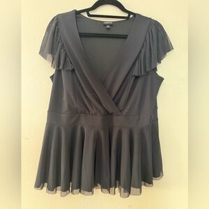 Torrid Black V-Neck Ruffle Blouse